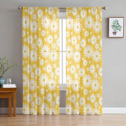 Fresh Daisy Flowers Tulle Curtains For Living Room Bedroom Transparent Tulle Curtains Window Drapes Sheer Curtain
