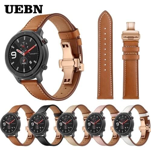 UEBN 20mm 22mm Leather Rose Butterfly clasp Wrist Strap for Xiaomi huami amazfit GTR 42 47mm Bracelet amazfit bip GTS Watchband