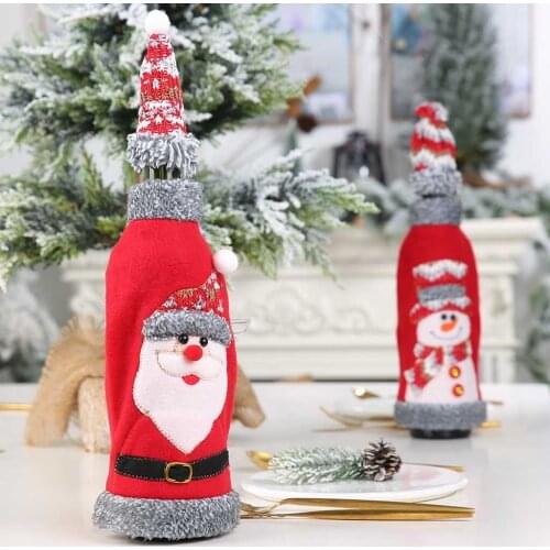 Christmas Wine Bottle Covers Bag Holiday Santa Claus Champagne Bottle Cover Red Merry Christmas Table Decorations For Home