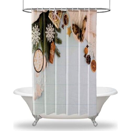 Christmas Decor Printed Showers Curtain / Waterproof Button Hole Shower Drapes for Your Bathtub,Bathroom Pine Tree Branches Cone