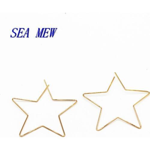 SEA MEW 50PCS 45mm Fashion Brass Stars Pentagram Circle Earrings Accessories For Women DIY Jewelry Making