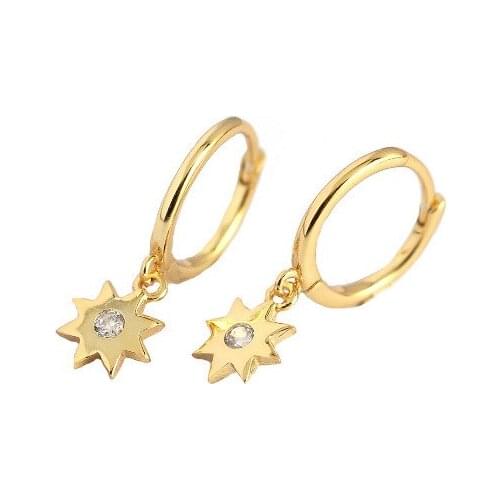 1pair 18K Gold 100% REAL.925 Sterling silver Zircon CZ octagon Star Hoop Huggie Earrings Fine Jewelry TLE2247