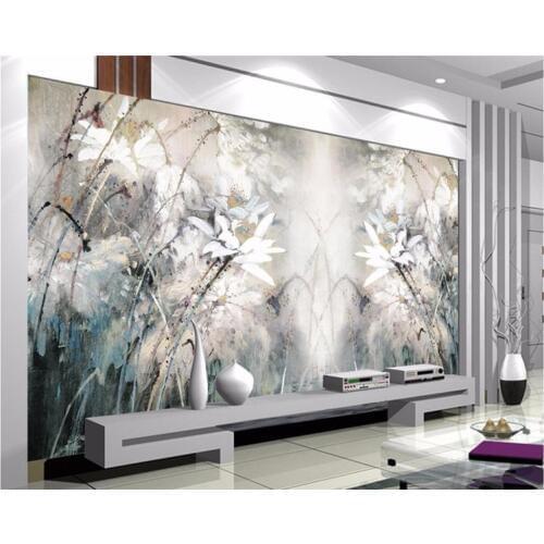Modern wall painting background photography Lotus oil painting abstract lines hotel badroom wall wallpaper mural for living room