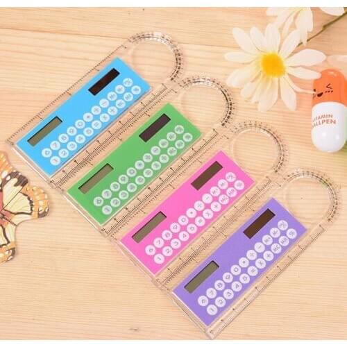 Ultra Thin Ruler with Mini Solar Calculator and Magnifier for School Supplies