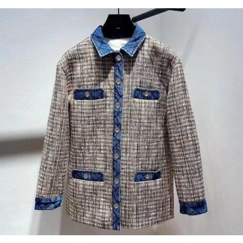 Womens 2021 autumn and winter jacket single-breasted long-sleeved French brand top denim patchwork jacket