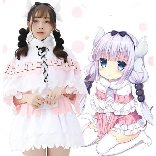 Anime Miss Kobayashis Dragon Maid Kanna Kamui Cosplay Halloween Costumes for Women Lolita Dress Uniform + Wig+ Stockings