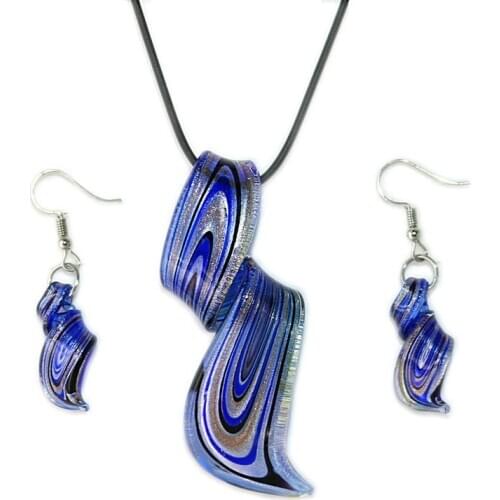 Chinese Style Retro Handmade Personality Pendant Female Spiral Navy Blue Glass Pendant Earring Necklace Set
