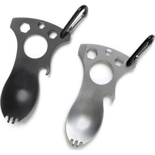 1PC EDC Outdoor Camping Spoon Tableware Kit Cookware Picnic Cooking Pocket Bottle Opener Spork Screwdriver Survival Hiking Tools