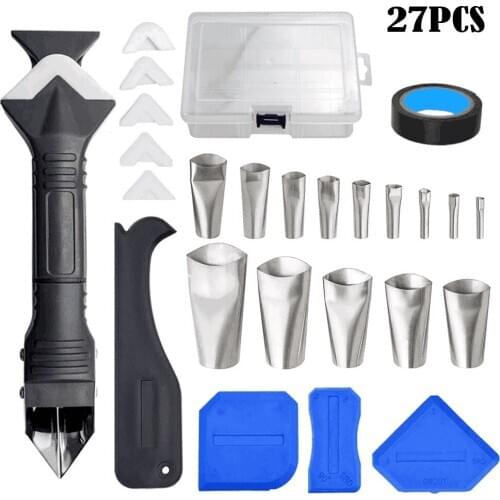 27 pcs/set 3 in 1 Metal Spatula Nozzle Smear Polished Grout to Scrape Kitchen Bathroom Windows grout remover tool