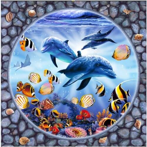 3d ceiling murals wallpaper custom photo Happy ocean dolphin whale decor 3d wall murals wallpaper in the living room in rolls