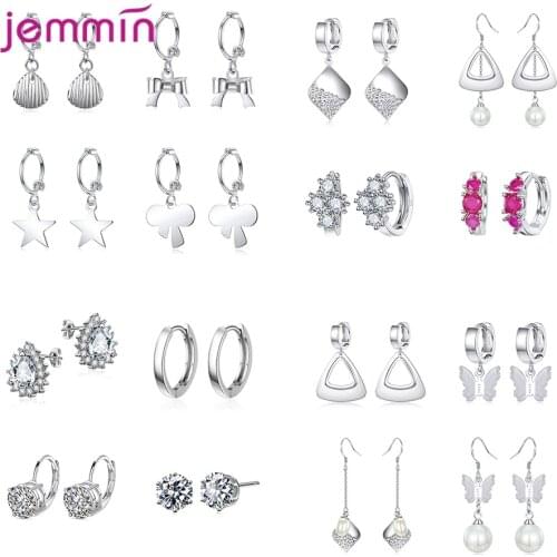 4 Pairs Lots Drop Earrings For Women Girls 925 Sterling Silver CZ Crystal Best Friend Gift 2021 Trend Fashion Jewelry Wholesale