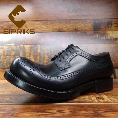 Sipriks Mens Genuine Leather Casual Brogues Shoes Designer Classic Dress Shoes Italian Handmade Goodyear Welted Big Round Toe 45