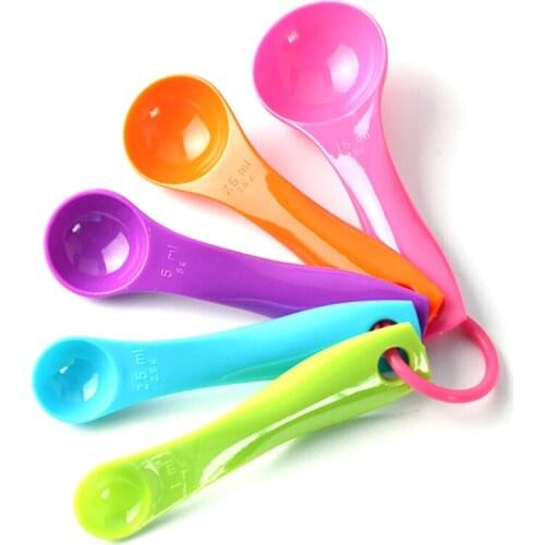 5pcs/set Colorful Plastic Measuring Spoon Set Coffee Scoop Kitchen Cooking Flour Sugar Condiment Baking Tools