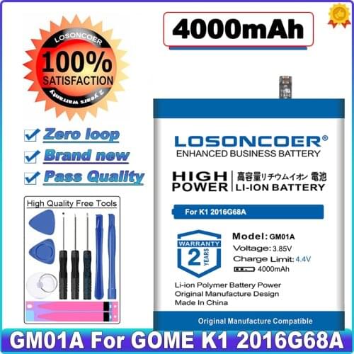 LOSONCOER 4000mAh GM01A Battery for GOME K1 2016G68A Batteries