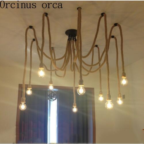American country Vintage industrial wind rope chandelier creative restaurant bar clothing store iron lamp free shipping