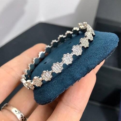 Hot fashion brand star couple bracelets, womens engagement wedding jewelry flowers full zircon closed bangle gift accessories