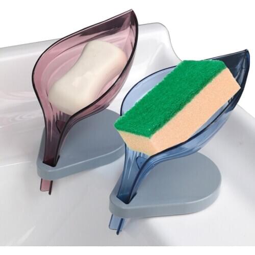 New Leaf Shape Soap Holder Sink Sponge Drain Box Creative Suction Cup Soap Storage Dryer Cleaning Brush Case Bathroom Products