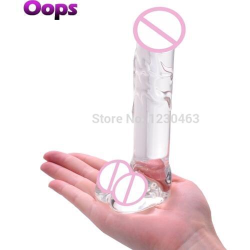 Crystal Glass Dildo Realistic Pyrex Jelly Fake Penis Dick Female Masturbation Anal Butt Plug Adult Sex Products for Women