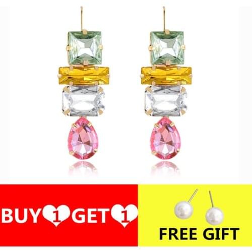Geometric Glass Crystal Long Earrings For Women Statement ZA Earring Jewelry Femme Indian Ethnic Vintage Dangle Earings 2019
