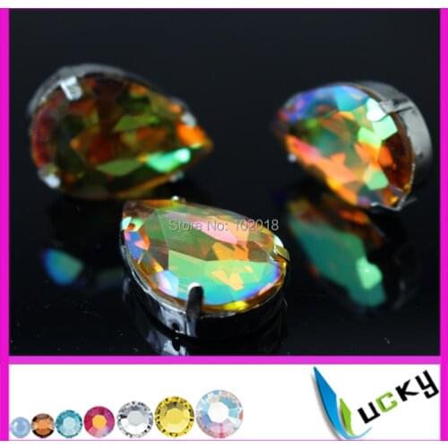 Freeshipping 36pcs 20x30mm topaz ab stones pointed back rhinestones! Super shiny crystal with settings for jewelry making