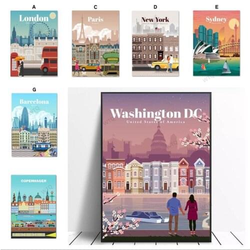 WTQ Canvas Painting London New York Paris Spain City Map Retro Poster Wall Decor Wall Art Picture Room Decor Home Decor