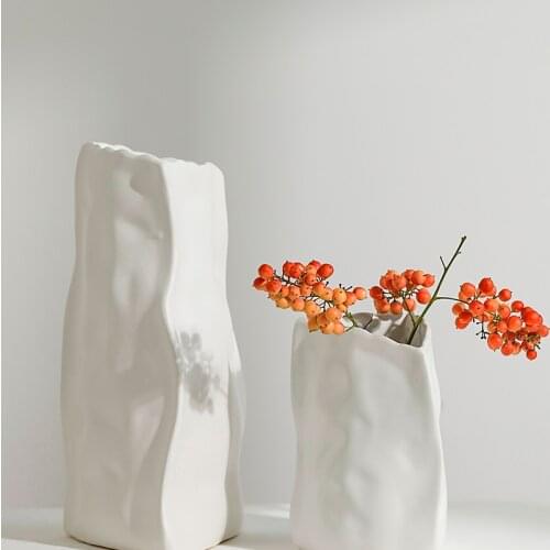 Nordic Ceramic Vase Modern Irregular White Flower Arrangement Creative Ornaments Art Adornos Salon Home Decoration EF50FP