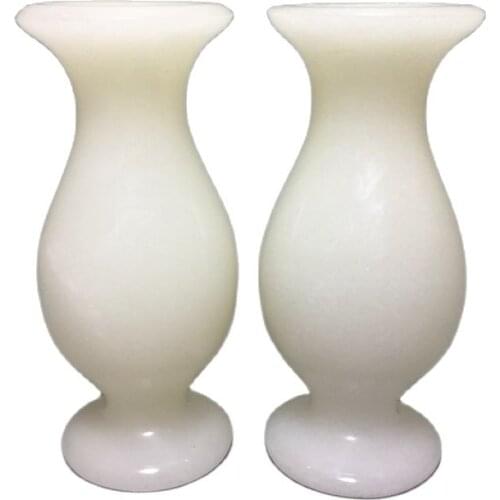 China Hand Carved white Jade Vase decorated living room decoration fengshui A pair
