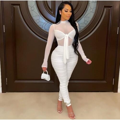 Jumpersuit Women Solid Gauze Mesh Jump Suits for Women Jumpsuits for Women 2020 Elegant Bodycon Sexy Streetwear Dropshipping