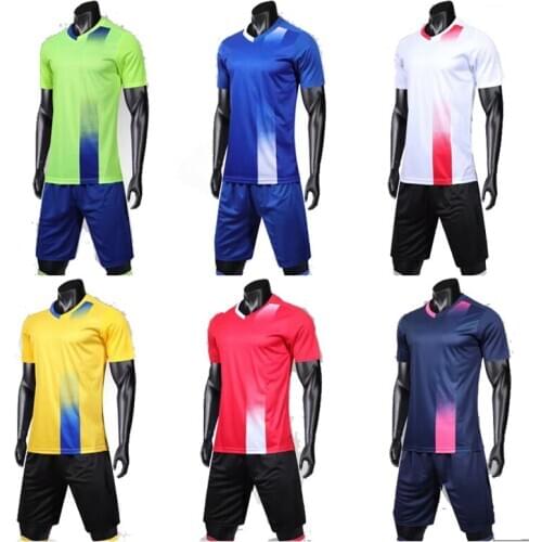 Men short sleeve red soccer jersey set yellow adult football uniform man green team soccer shirt customized name DIY number
