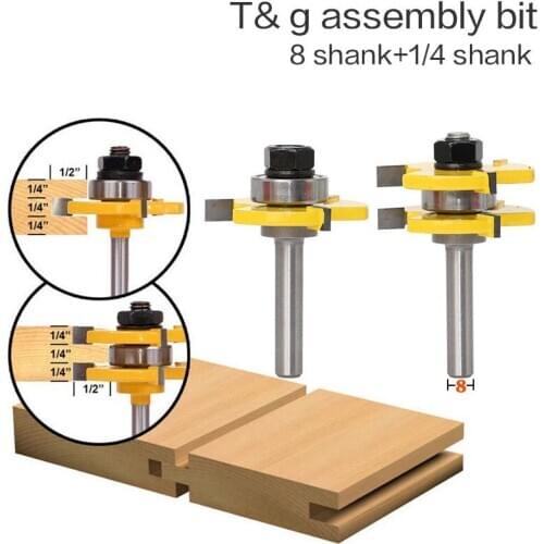 2 pc 8mm Shank high quality Tongue & Groove Joint Assembly Router Bit Set 3/4" Stock Wood Cutting Tool - RCT