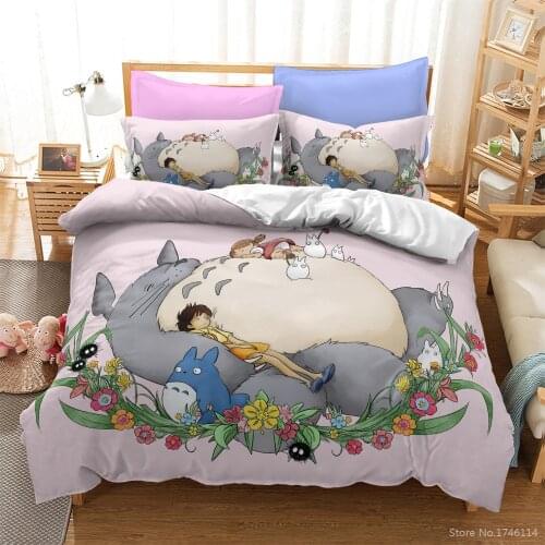 Cute Cartoon My Neighbor Totoro Little Girls 3d Bedding Set Duvet Cover Set Soft Quilt Cover & Pillowcase Set for Home Bedroom