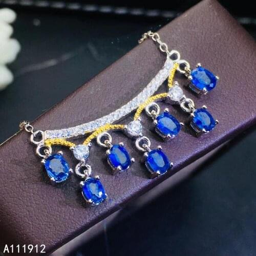KJJEAXCMY fine jewelry natural sapphire 925 sterling silver women gemstone pendant necklace chain support test popular