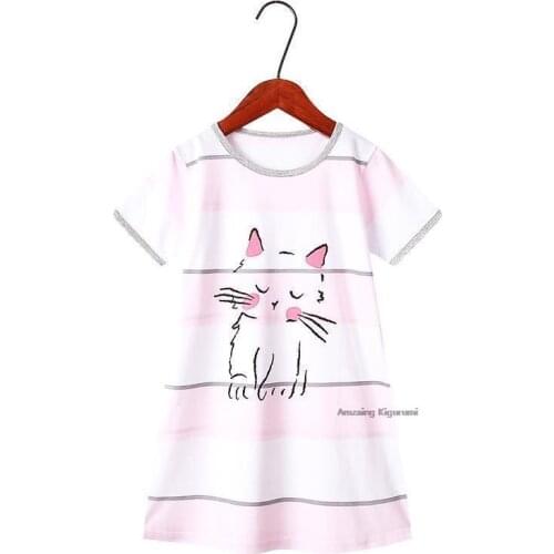 Summer Toddler Girls Nightgowns Pajamas Kids Short Sleeved Nightdress 100% Cotton Child Baby Sleeping Dress Girl Dressing Gown