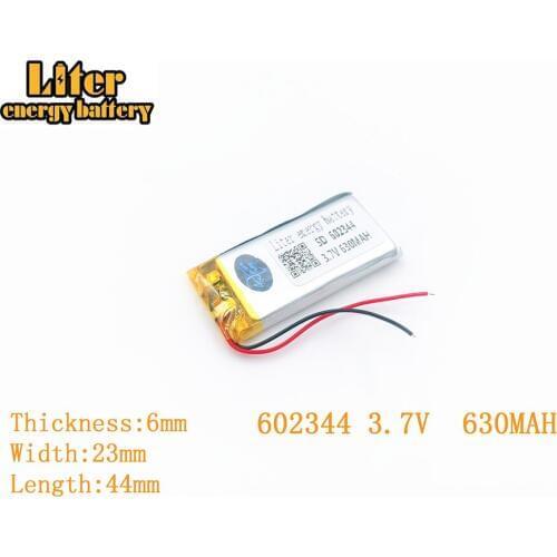 Liter energy battery 3.7V 630mAh 602344 plug Lithium Polymer Rechargeable Battery For MP3 MP4 MP5 Lithium polymer battery
