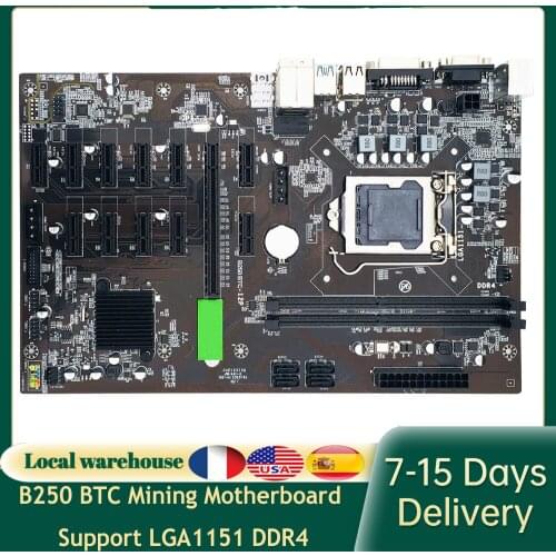 B250 BTC Mining Motherboard Support LGA1151 DDR4 Maximum 16GB 12 PCIE GPU Mining ETH Motherboard for Computer