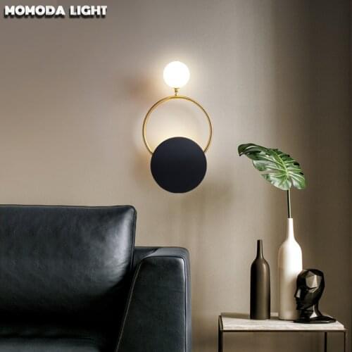 MOMODA Circle Copper LED Wall Light Modern Round Wall Lamps for Bedroom Living Room Study Bathroom Loft Corridor Luxury Lighting