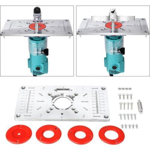 Multifunctional Aluminum Router Table Insert Plate w/ 4 Rings For Woodworking Benches Trimmer Models Engraving Machine