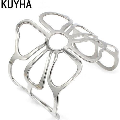 Fashion Bangles For Women Stainless Steel Hollow Flower Pattern Wristband Bracelet Christmas Present Women/Men Jewelry