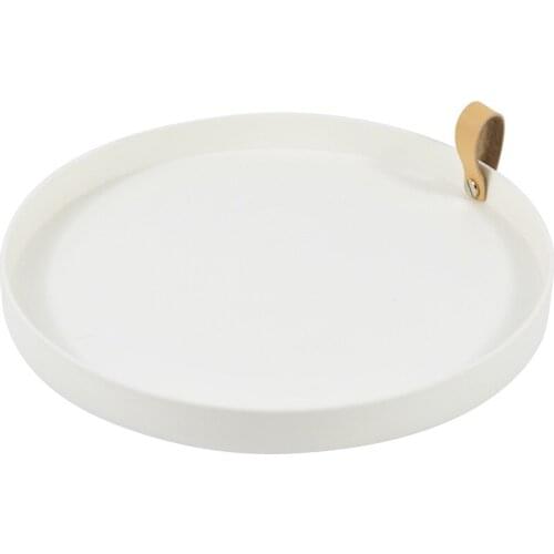 Desktop Storage Tray Nordic Plastic Round Jewelry Trays Living Room Kitchen Table Meal Snack Tray Plate with Handle Home Decor