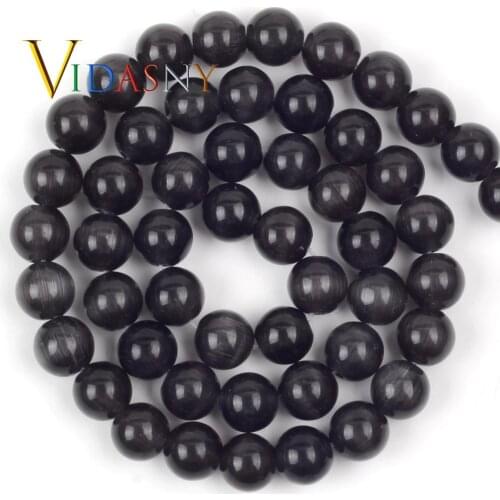 Natural Stone Black Cat Eye Round Beads Diy Bracelet Accessories 4mm-12mm Spacer Loose Beads For Jewelry Making 15'' Wholesale