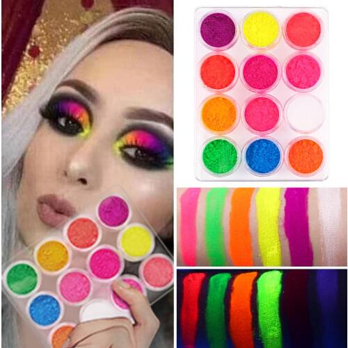 12color Neon Pigment Shinny Powder Fluorescent Nail Glitter Ombre Chrome Dust DIY Polish Manicure For Nails Art Decoration
