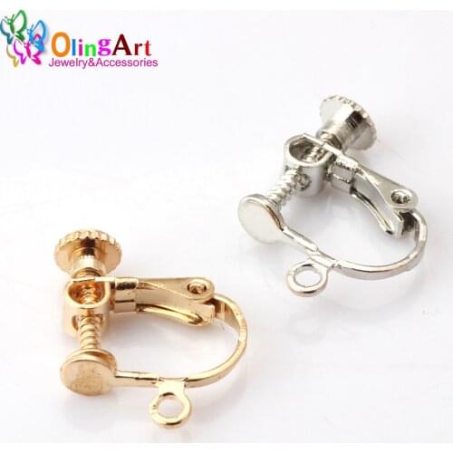 OlinglArt 8pcs/lot 13*14mm Copper Threaded ear clip/earrings hook wire clasp KC gold/rhodium-plated DIY Earring jewelry making