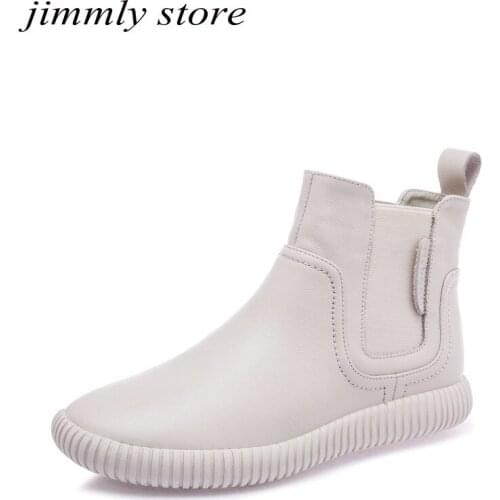 Autumn White Platform Women Chelsea Boots Ankle Boots Cow Leather Fashion Casual Round Toe Thick Bottom Women Bootie