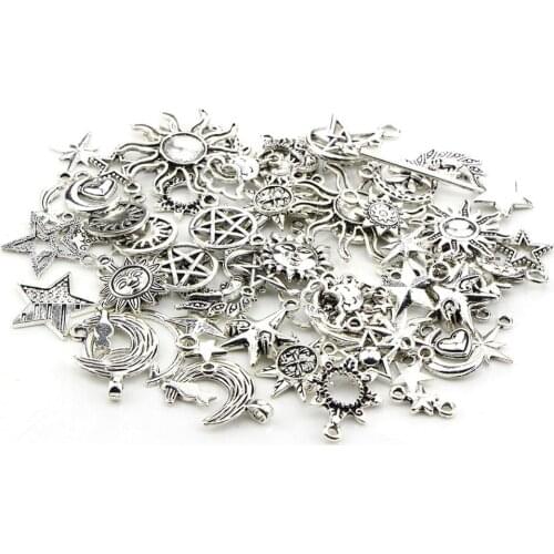 31PC/70PC Mixed Tibetan Silver roung star moon sun Charm Pendants for Bracelet Necklace Jewelry Accessories Diy Jewelry Making