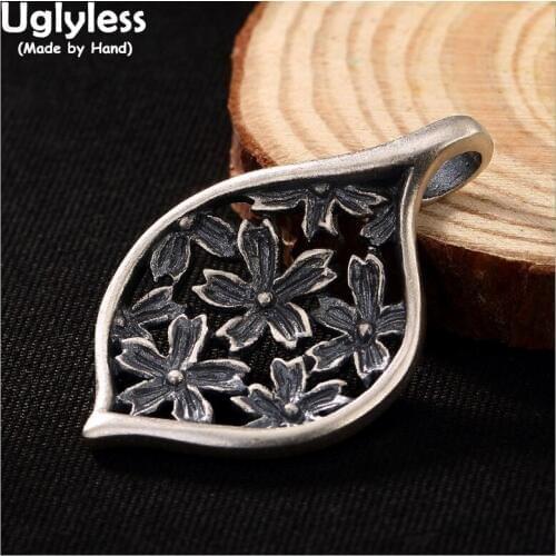 Uglyless Real 925 Sterling Thai Silver Women Handmade Winter Jasmine Pendants without Chains Ethnic Flower Fine Jewelry Bijoux
