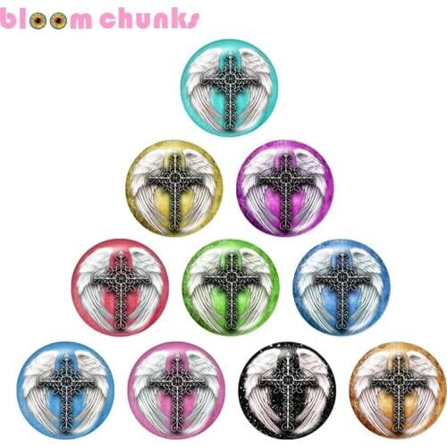 Multicolor wing cross 12mm/18mm Round glass cabochon jewelry flat back Making findings snap button C1611