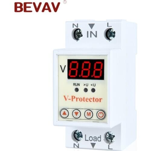 63A 230V Din rail adjustable over under voltage protective protector relay protection, digital electric voltage protector