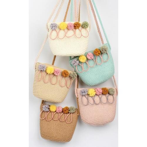 New Handmade Summer Children Girls Shoulder Bag Flower Straw Bag Messenger Bag Kids Keys Coin Purse Cute Princess Mini Handbag