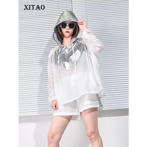 XITAO Fashion Casual Short Sets Women Leisure Sports Suit Contrast Color Hooded Collar Top 2021 Trend Shorts Two Piece XJ4903