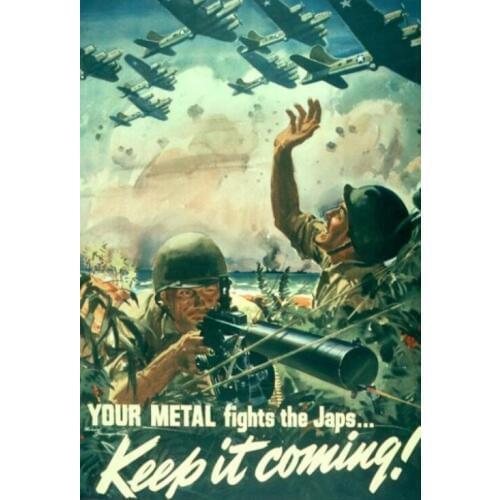 You Metal Fights the Japs Keep it Coming WW2 Propaganda Vintage Retro Poster Decorative Wall Canvas Sticker Posters Home Decor G